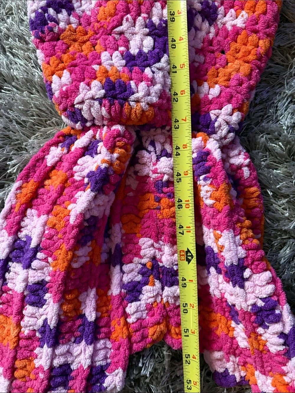 Mermaid Tail Blanket Pink Multicolor Crochet Very cozy and strong 43” x 17.5”